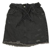 Tmavošedá riflová paper bag sukně s prošoupáním a páskem Denim Co. 