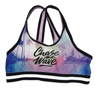 Čierno-ružový športový crop top s nápisom a pruhom H&M