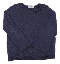 Tmavomodrý trblietavý sveter s mašlou H&M