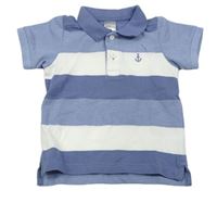 Modro-světlemodro-biele pruhované melírované polo tričko s kotvou H&M