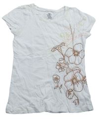 Biele melírované tričko s kvietkami H&M