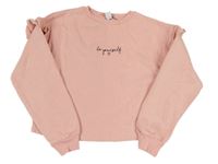 Pudrová crop mikina s nápisom a volánikmi PRIMARK