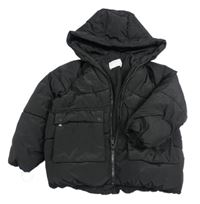 Čierna prešívaná šušťáková zimná bunda s kapucňou zn. ZARA