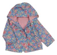 Modrá šušťáková jarná parka s růžemi a kapucňou F&F