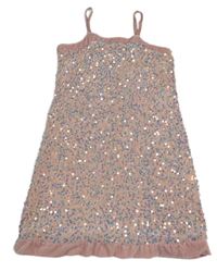 Pudrové zamatové flitrové podšité šaty SHEIN