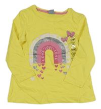 Nové - žlté tričko s dúhou a motýlikmi a srdiečkami Kiki&Koko