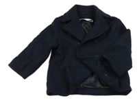 Tmavomodrý vlněný podšitý kabát s límečkem H&M