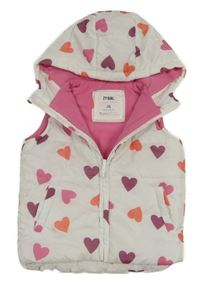 Bílá prošívaná šusťáková zateplená vesta se srdíčky a kapucí ZY