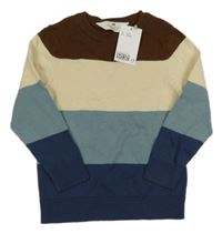 Nové - tmavohnědo-světlebéžovo-modrošedo-tmavomodrý pruhovaný sveter H&M