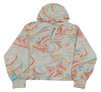 Nové - bielo-farebná batikovaná crop mikina s kapucňou George