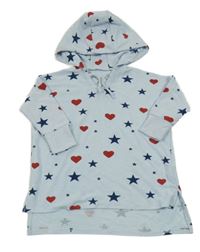 Světlemodrá noční košile s hvězdičkami a srdíčky a kapucí 