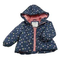 Tmavomodrá prešívaná šušťáková zimná bunda s hviezdičkami a kapucňou ZY
