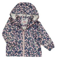 Tmavomodrá nepromokavá bunda s kytičkami a kapucí lupilu