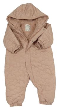 Pudrová prošívaná šusťáková zimní kombinéza s kapucí M&S