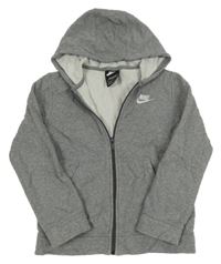 Šedá melírovaná propínací mikina s logem a kapucí Nike