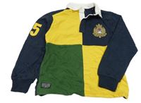 Tmavomodro/žluto/zelená mikina so znakom a číslom a golierikom Next