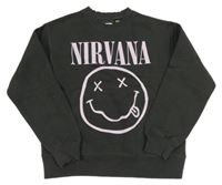 Tmavošedá mikina se smajlíkem a nápisem - NIRVANA ZARA
