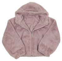 Lila kožešinová podšitá crop bunda s kapucí Tu