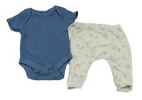 2Set - Světlemátové turecké legíny s kytičkami a krajkou Next + tmavomodré body George