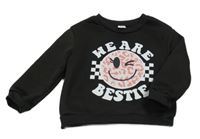 Čierna tepláková mikina so smajlíkom a nápismi SHEIN