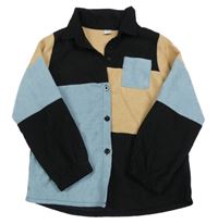 Čierno-modro-béžová menšestrová košeľová bunda SHEIN