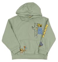 Olivovošedá mikina se nosorožcem - DIKKA a kapsou a kapucí