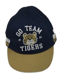 Tmavoodro-hnědobéžová plátenná šiltovka s medvedíkom a nápismi C&A