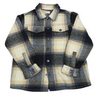 Tmavomodro-hnědo-smetanová kostkovaná košilová bunda F&F