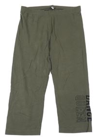 Khaki capri legíny s nápisom