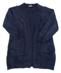 Tmavomodrý chlpatý svetrový cardigan little kids