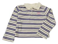Smetanovo-tmavomodro-růžové pruhované crop mikinotriko so srdiečkom a golierikom H&M