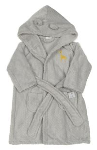 Světlešedý vzorovaný plyšový župan se žirafou a kapucí s oušky PURE&SOFT