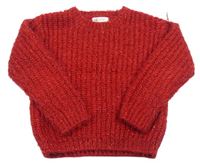 Červený chlpatý trblietavý sveter H&M