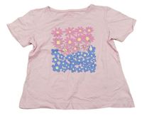 Ružové tričko s kvietkami a nápisom Primark