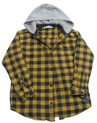 Hořčicovo-sivá kockovaná košeľa s kapucňou Zara