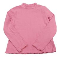 Růžové žebrované triko se stojáčkem H&M