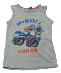 Sivé melírované tielko s príšerkami a monster truckem Kiki&Koko