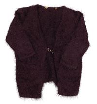 Vínový trblietavý chlpatý svetrový cardigan