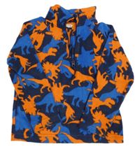 Tmavomodro-modro-oranžová fleecová funkčná mikina s dinosaurami Mountain Warehouse