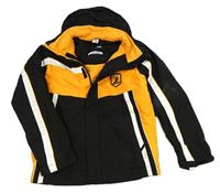 Černo-hořčicovo-bílá šusťáková lyžařská funkční bunda s kapucí Wed'ze