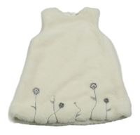 Smotanové chlpaté podšité šaty s kvety s kamienkami