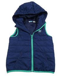 Tmavomodrá šušťáková zateplená vesta s nášivkou a kapucňou Lily & Dan