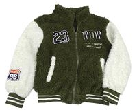 Kaki-biela huňatá prepínaci mikina s nápisom Shein