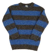 Tmavošedo-modrý pruhovaný vlnený sveter Tu