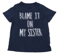 Tmavomodré tričko s nápisom Shein