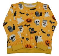 Horčicová mikina s halloweenským motívom