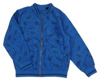 Modrá šusťáková jarní bunda s kostrami dinosaurů Lupilu