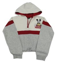 Smetanovo-sivo-červená crop mikina s Mickeym a kapucňou Primark