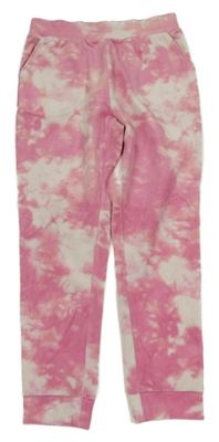 Ružovo-biele batikované plyšové tepláky F&F