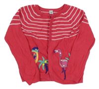 Fuchsiový prepínaci sveter s plameňákem a papouškem Tu